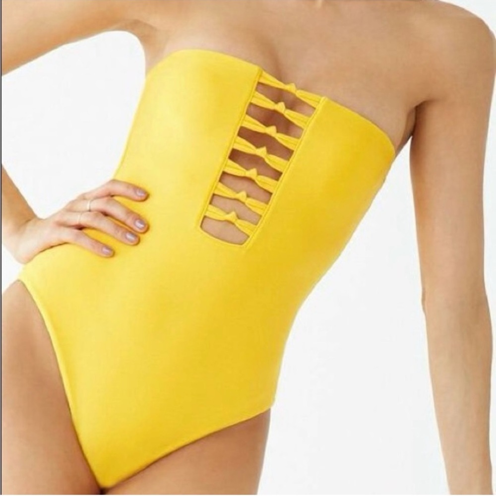 Mustard‎ Yellow Cutout One Piece Swim Bikini size SMALL​